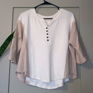 Neuflora Cream Brown Waffle Shirt Two Tone Neutral Cottage Core Small